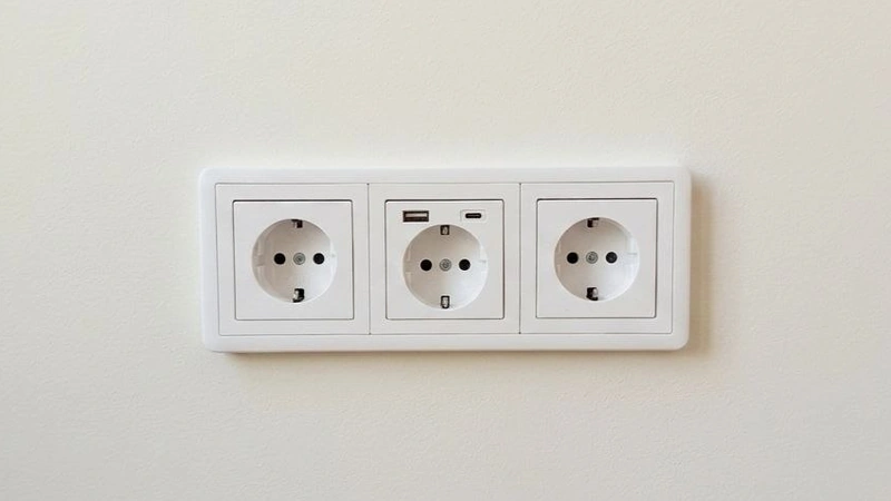 Kolm paigaldatud pistikupesa, keskmisel USB-pesad